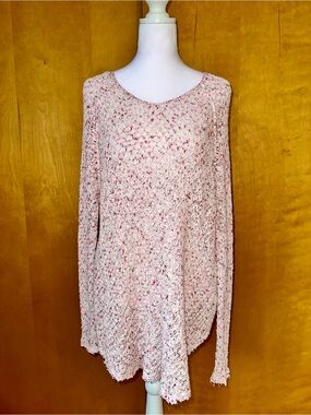 Free People Pink Speckled Knit Sweater with Open Lace Back